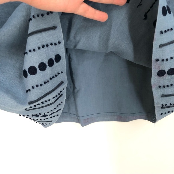 BODEN Sorrento 100% Linen Dress 8 Embroidered Applique Blue Short Sleeve WH455 - Picture 5 of 11